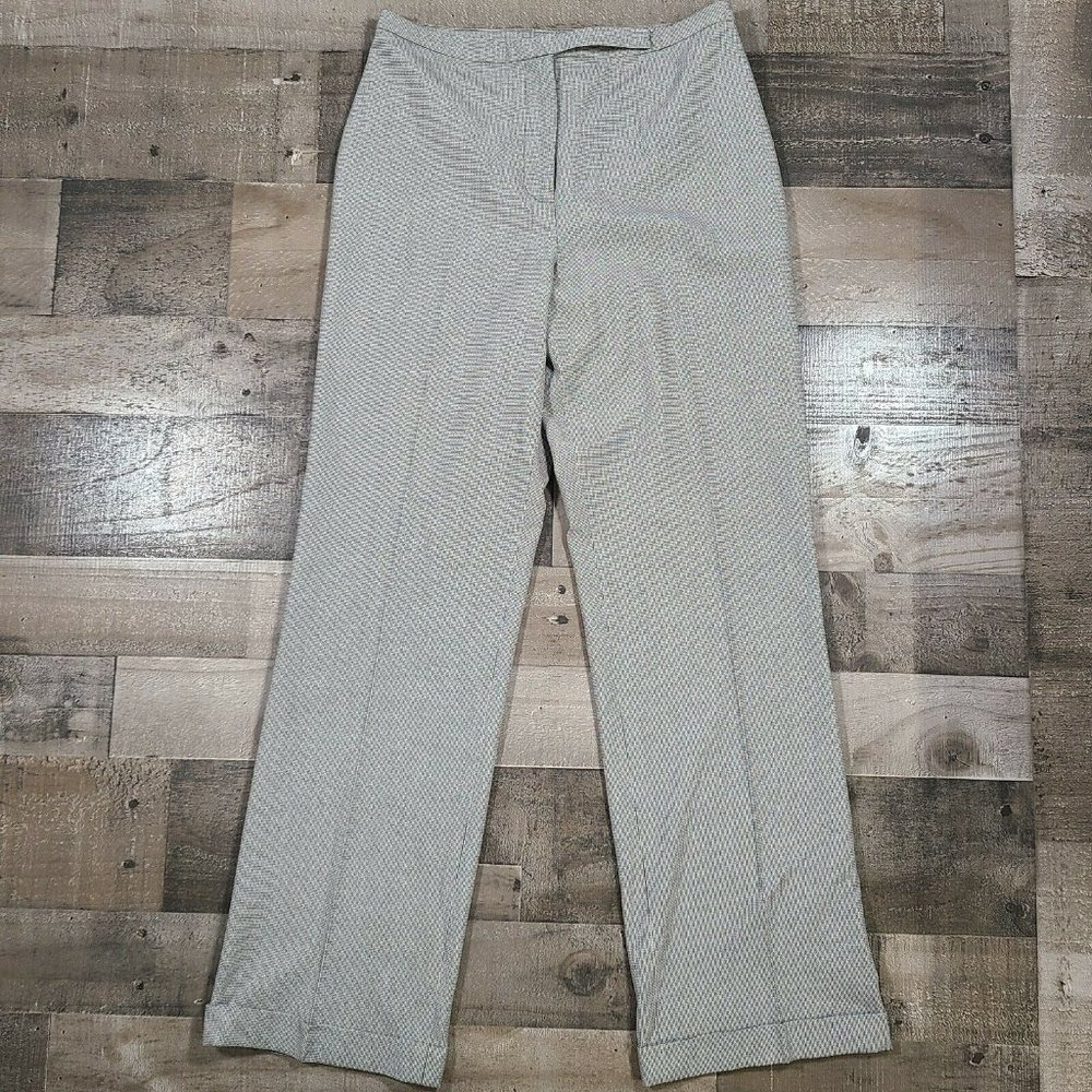 Loft Dress Pants Womens 6 Black Mid-Rise Straight Cuffed Houndstooth Stretch Zip
